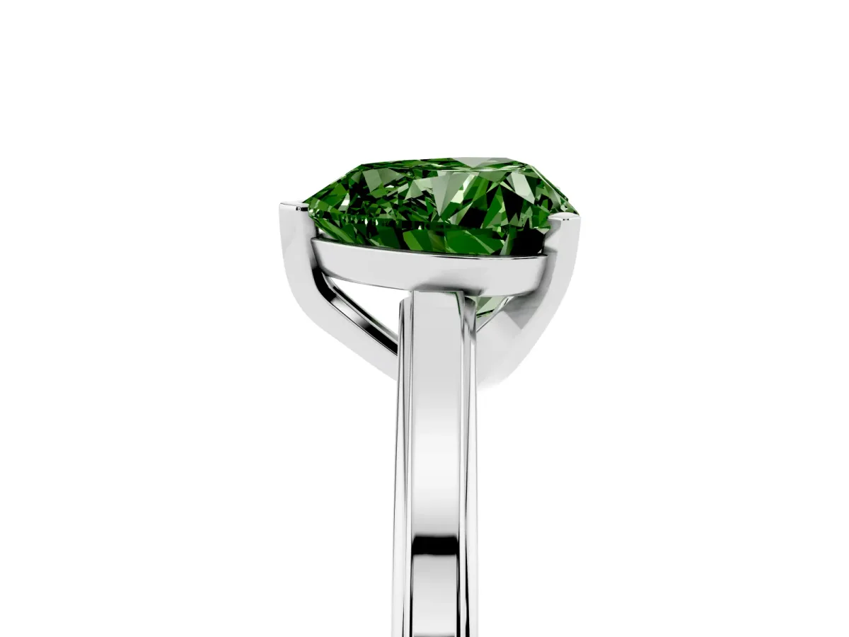 Fancy Green Heart Cut Solitaire Diamond Ring with Four-Prong Setting and Classic Band Silver