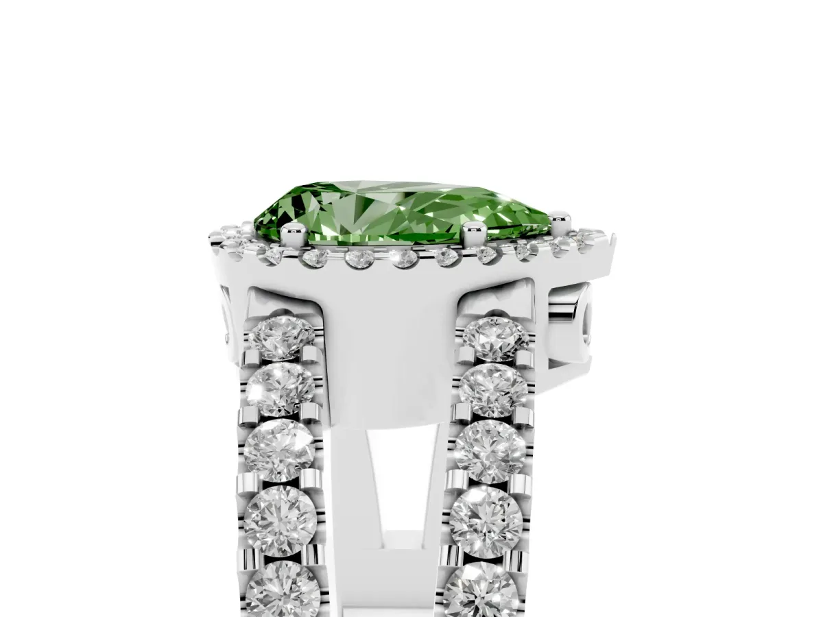Fancy Green Pear Cut Cut Halo Split Shank Diamond Ring with Four-Prong Setting White gold