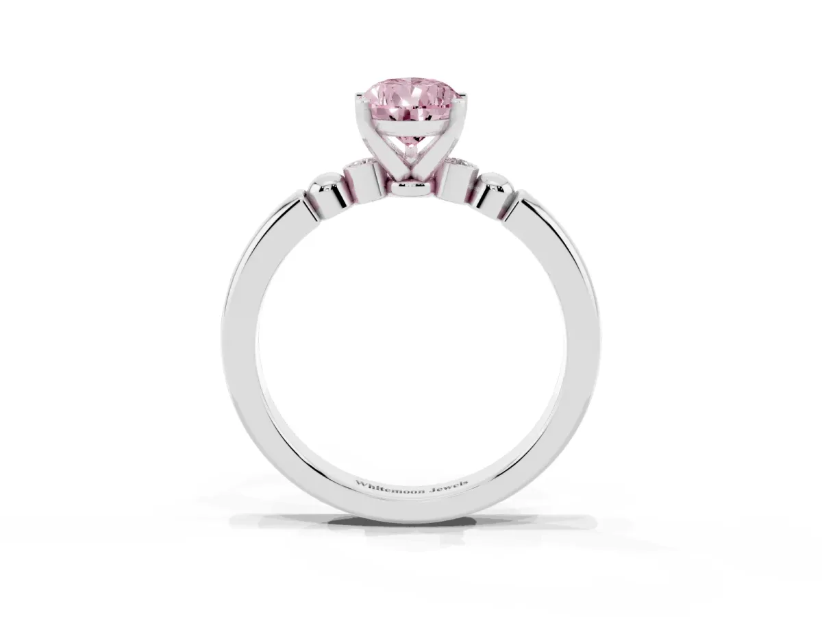Fancy Pink Pear Cut Solitaire Beaded Band with Four-Prong Setting Silver