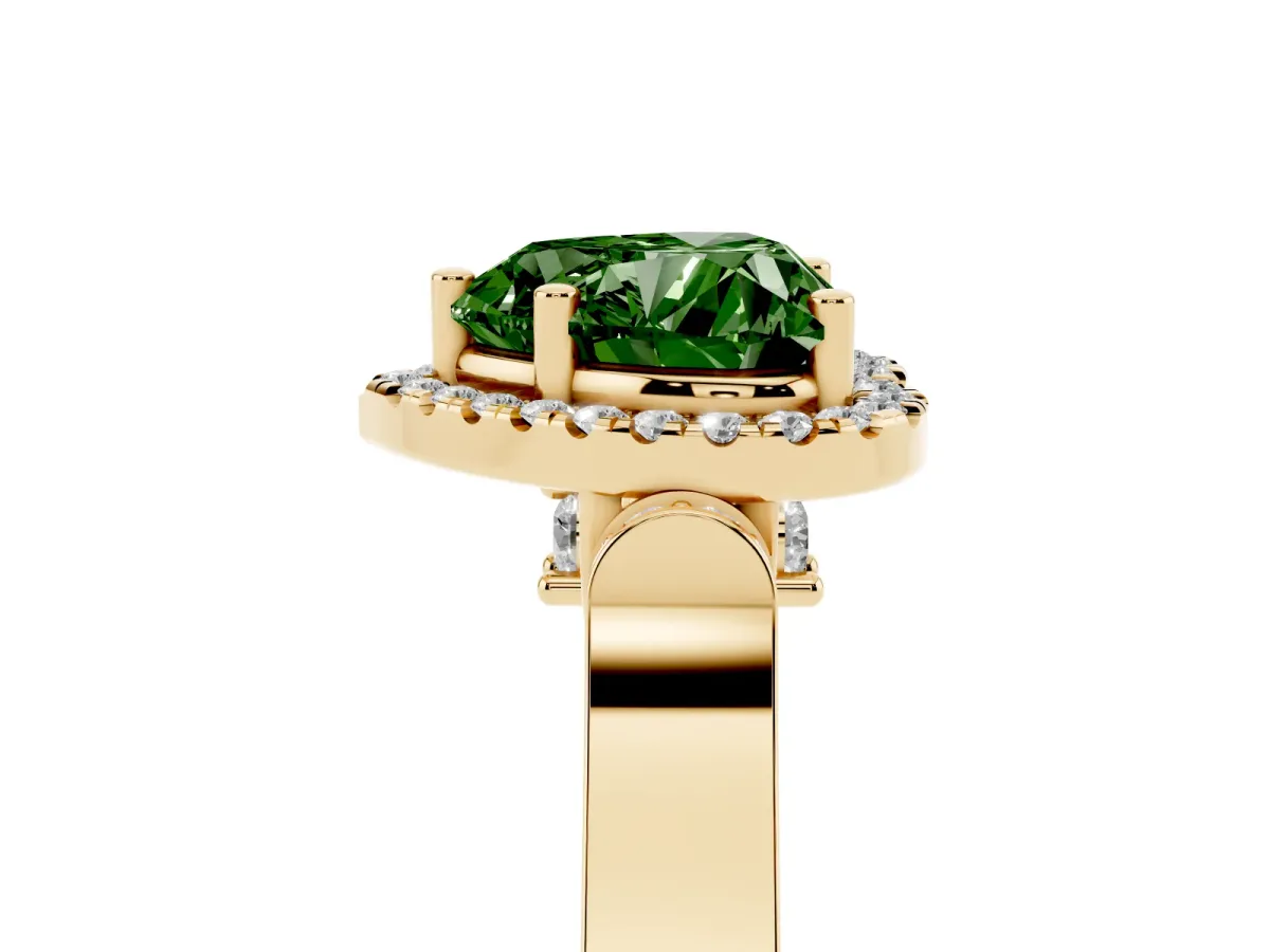 Fancy Green Heart Cut Halo Pave Split Shank Prong Setting Ring Yellow gold