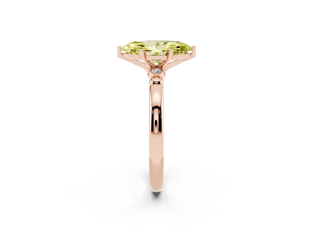 Fancy Yellow Marquise Cut Solitaire Beaded Band with Four-Prong Setting Rose gold