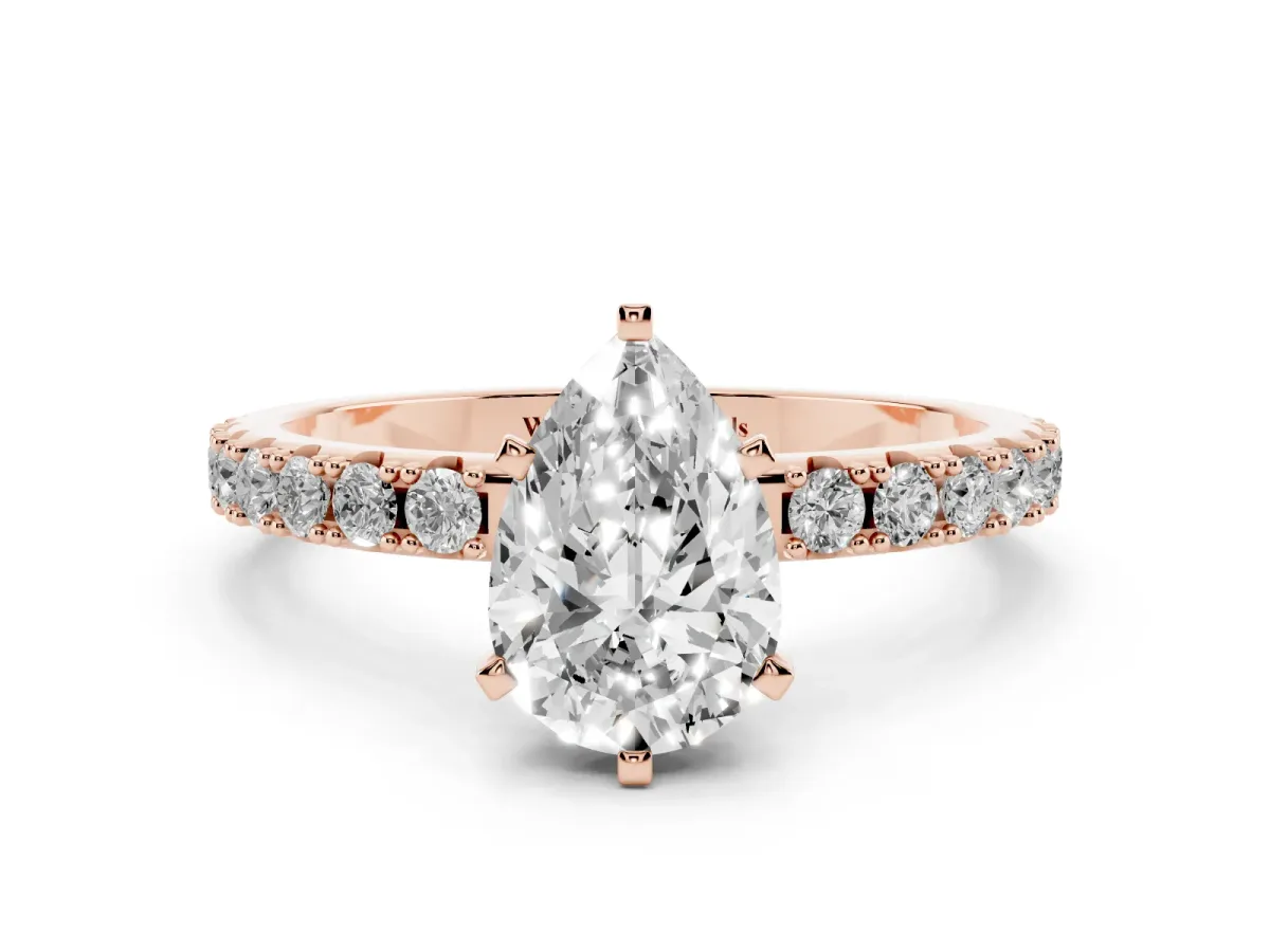Pear Cut Diamond Solitaire Pavé Band with Four-Prong Setting Rose gold