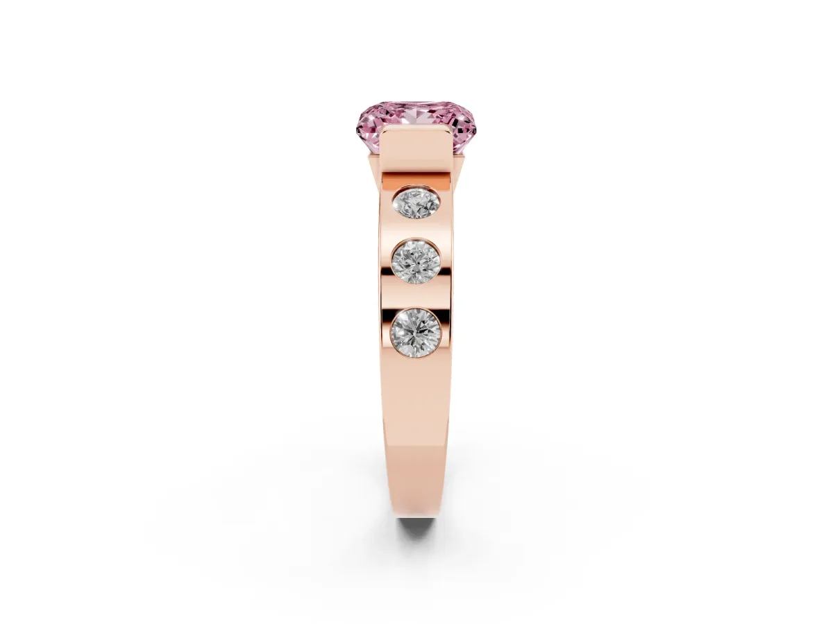 Fancy Pink Princess Cut Brilliant Channel-Set Diamond Ring with Bezel Prong Setting Rose gold