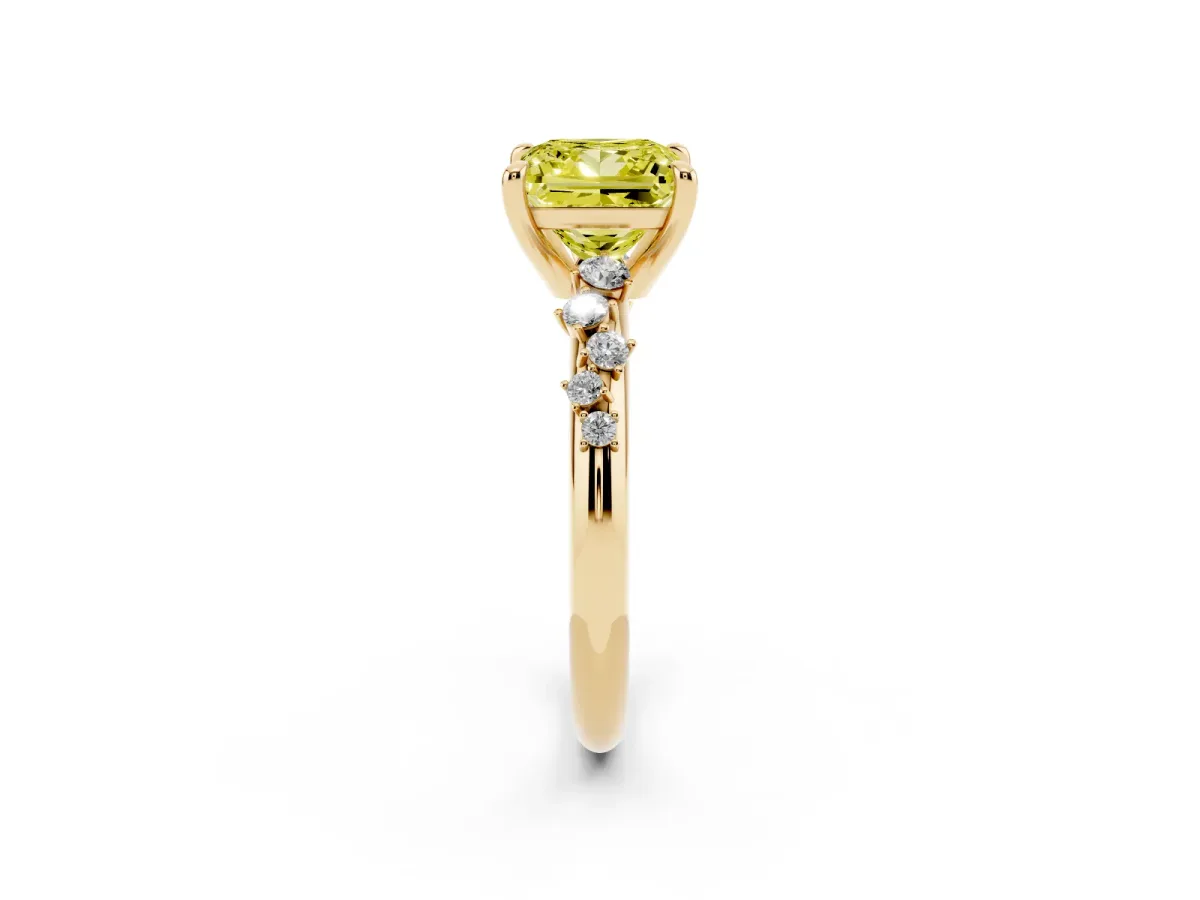 Fancy Yellow Princess Cut Cut Diamond Vine Band with Four-Prong Setting Yellow gold