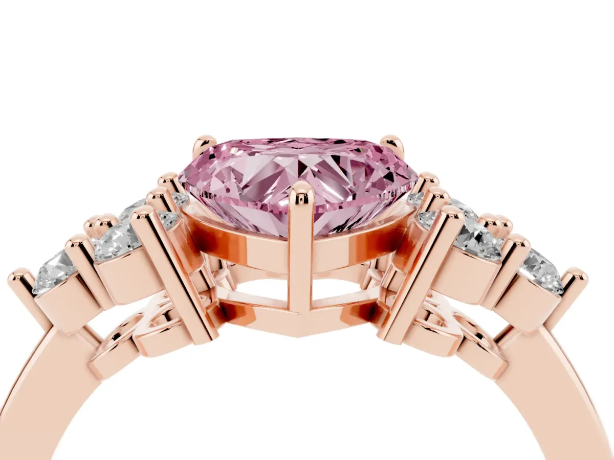 Fancy Pink Heart Cut Brilliant Diamond Cluster Accent Solitaire Ring with Prong Setting Rose gold