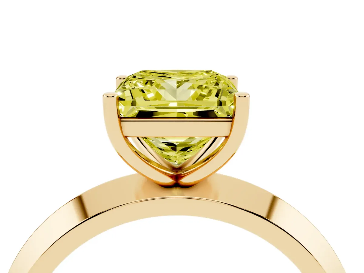 Fancy Yellow Princess Cut Cut Solitaire Engagement Ring with Flat Band and Four-Prong Setting Yellow gold