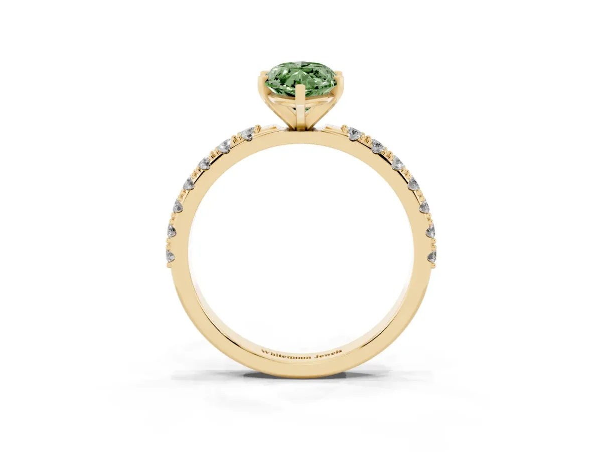 Fancy Green Marquise Cut Diamond Solitaire Pavé Band with Four-Prong Setting Yellow gold