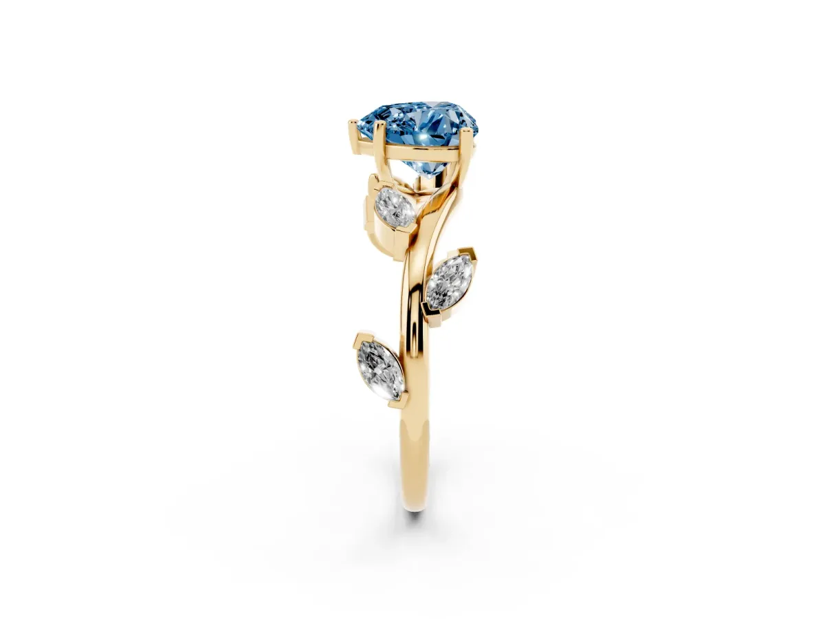 Fancy Blue Heart Cut Solitaire Twisted Band Marquise Accent Prong Setting Ring Yellow gold