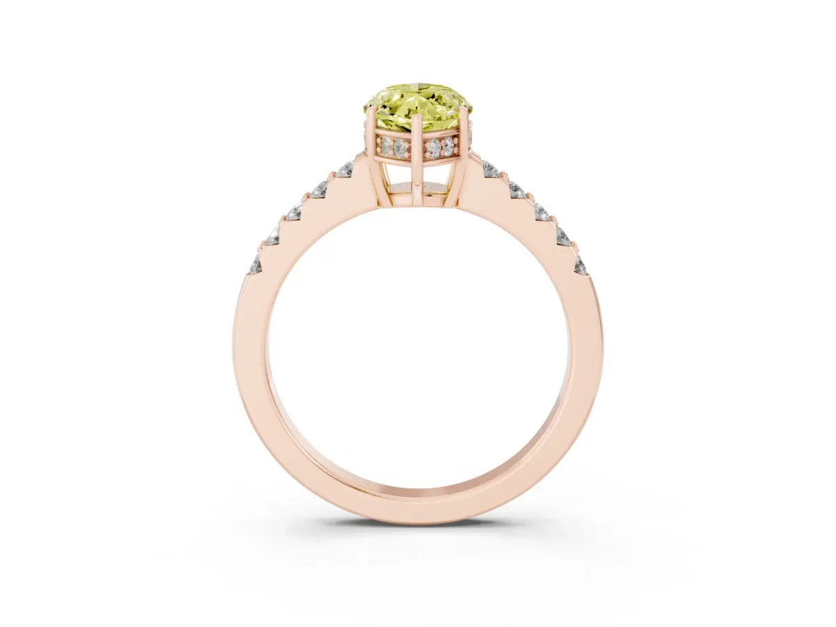 Fancy Yellow Marquise Cut Solitaire Diamond Engagement Ring with Pavé Band and Six-Prong Setting Rose gold