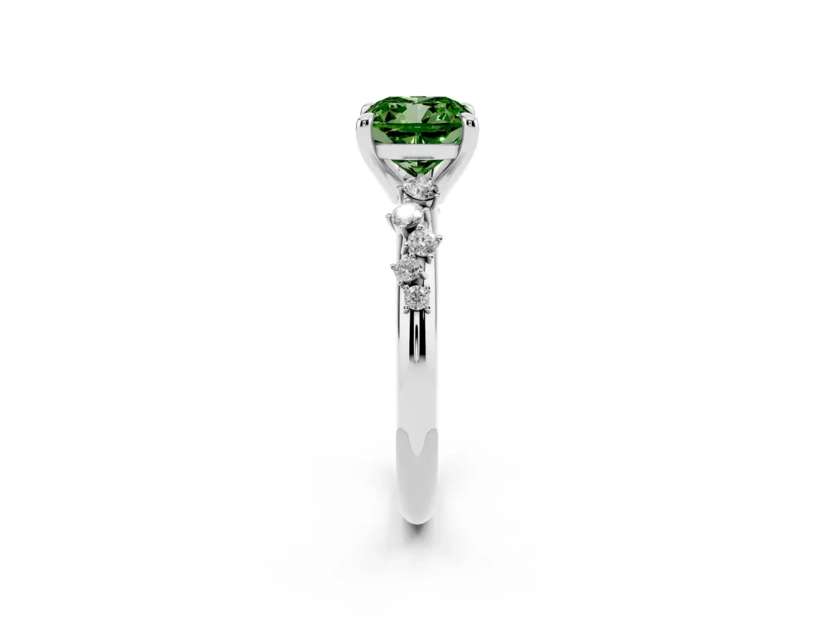 Fancy Green Cushion Cut Cut Diamond Vine Band with Four-Prong Setting Silver