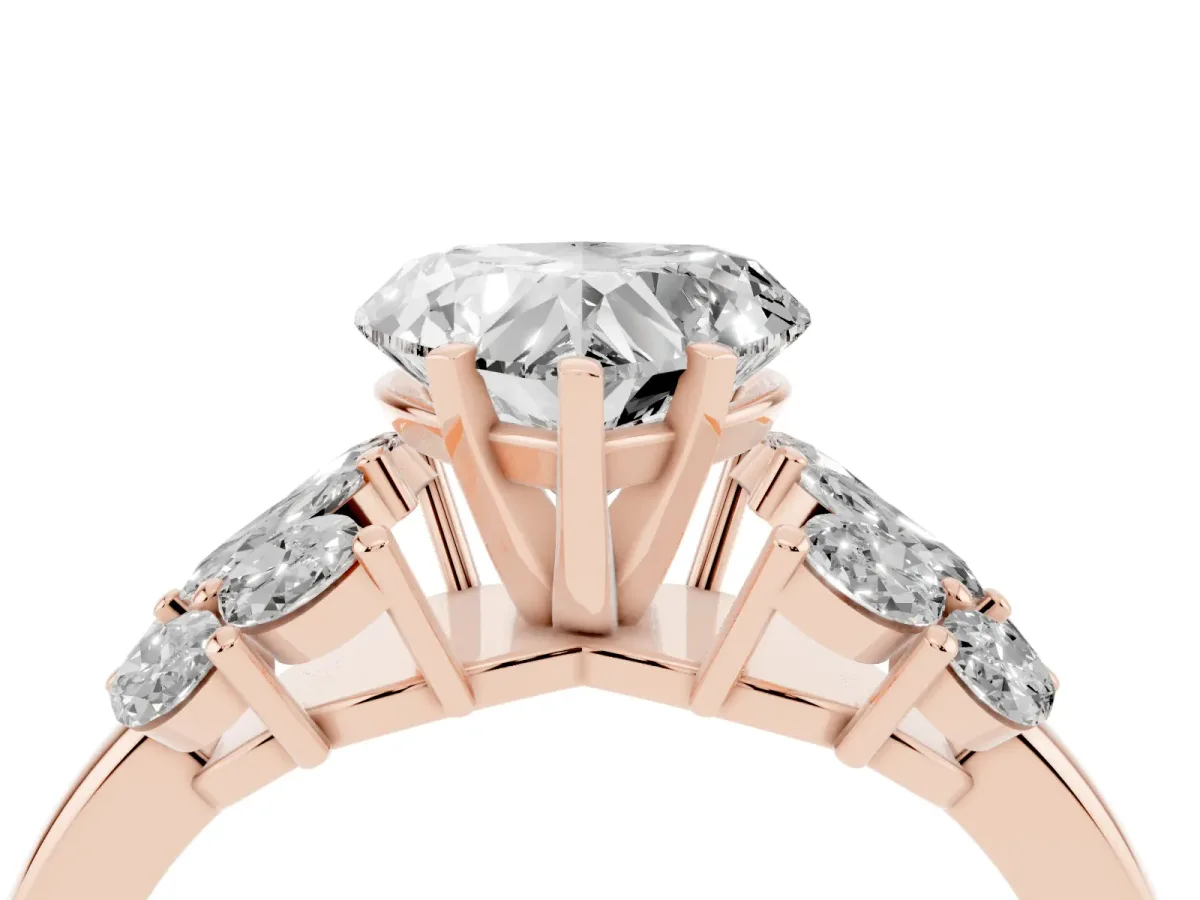 Heart Cut Diamond Cluster Leaf Design Ring with Prong Setting Rose gold