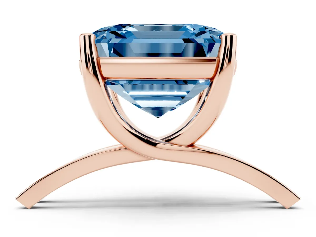 Fancy Blue Asscher Cut Cut Diamond Solitaire Engagement Ring with Tapered Plain Band and Four-Prong Setting Rose gold