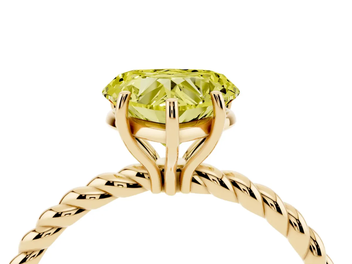 Fancy Yellow Heart Cut Solitaire Twist Band Ring with Four-Prong Setting Yellow gold