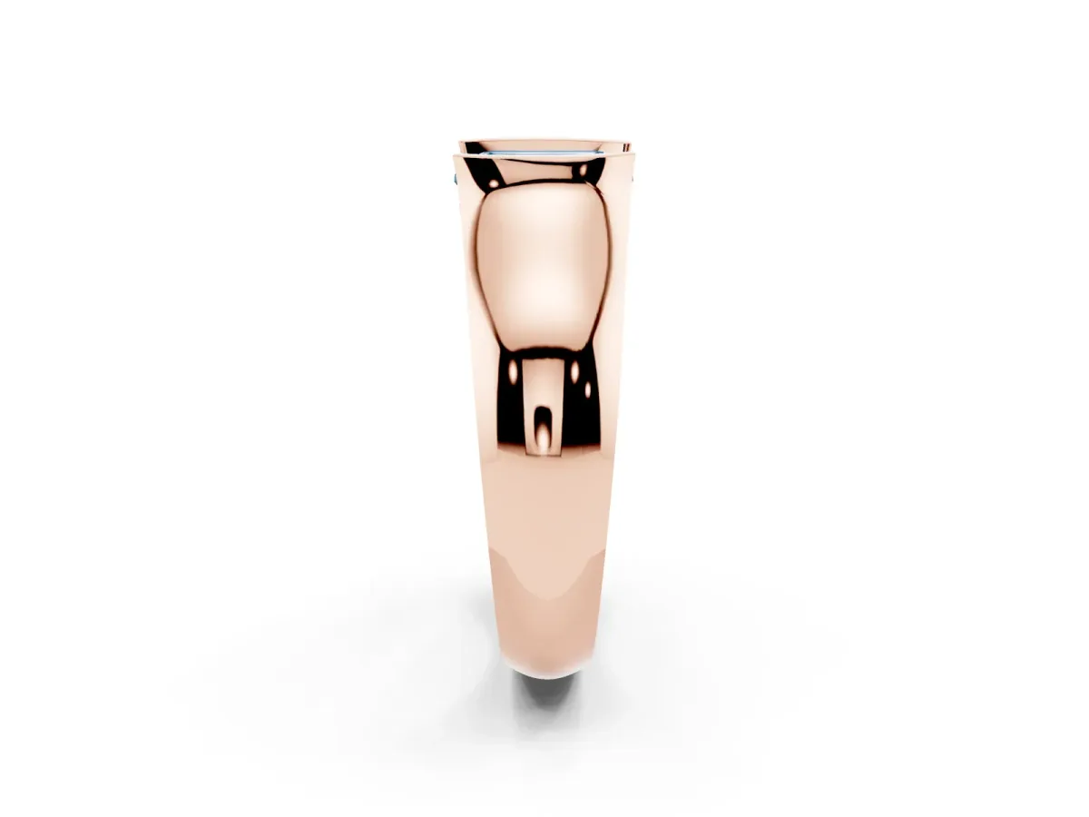 Fancy Blue Emerald Cut Solitaire Bezel Set Diamond Ring with Wide Band Rose gold