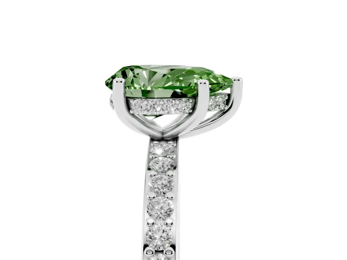 Fancy Green Pear Cut Cut Diamond Pavé Band Ring with Four-Prong Setting Platinum