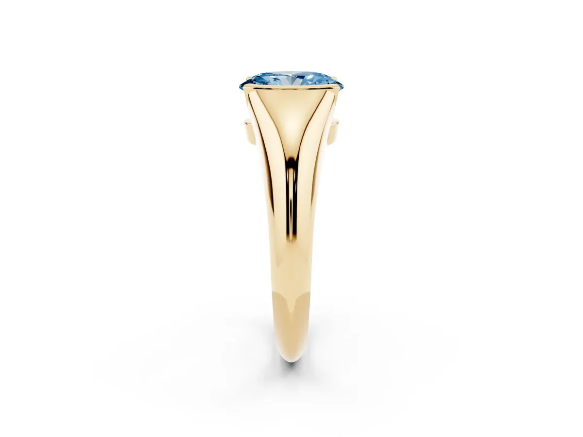 Fancy Blue Oval Cut Solitaire Tension Set Diamond Ring Yellow gold