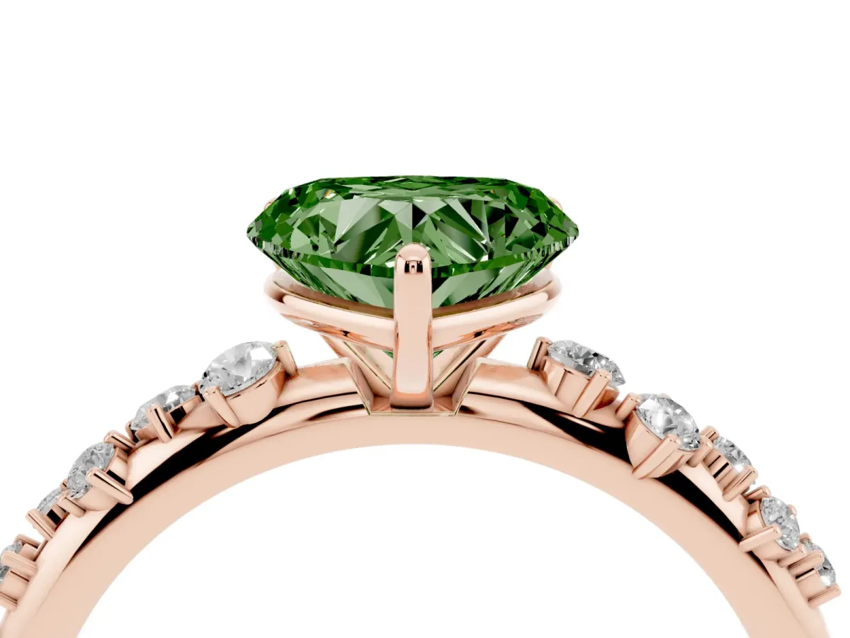 Fancy Green Heart Cut Diamond Cluster Prong-Set Solitaire Ring Rose gold
