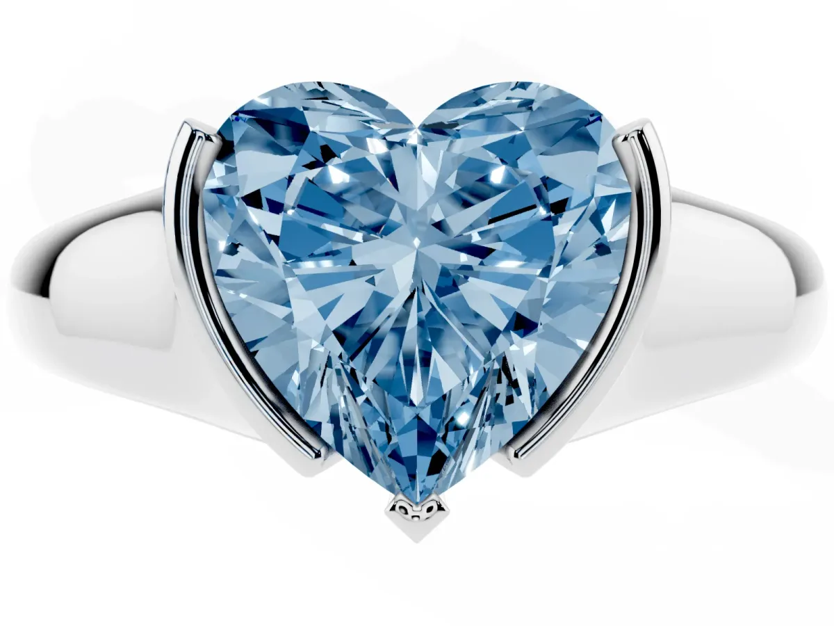Fancy Blue Heart Cut Solitaire Tension Set Diamond Ring with Split Shank Band Silver