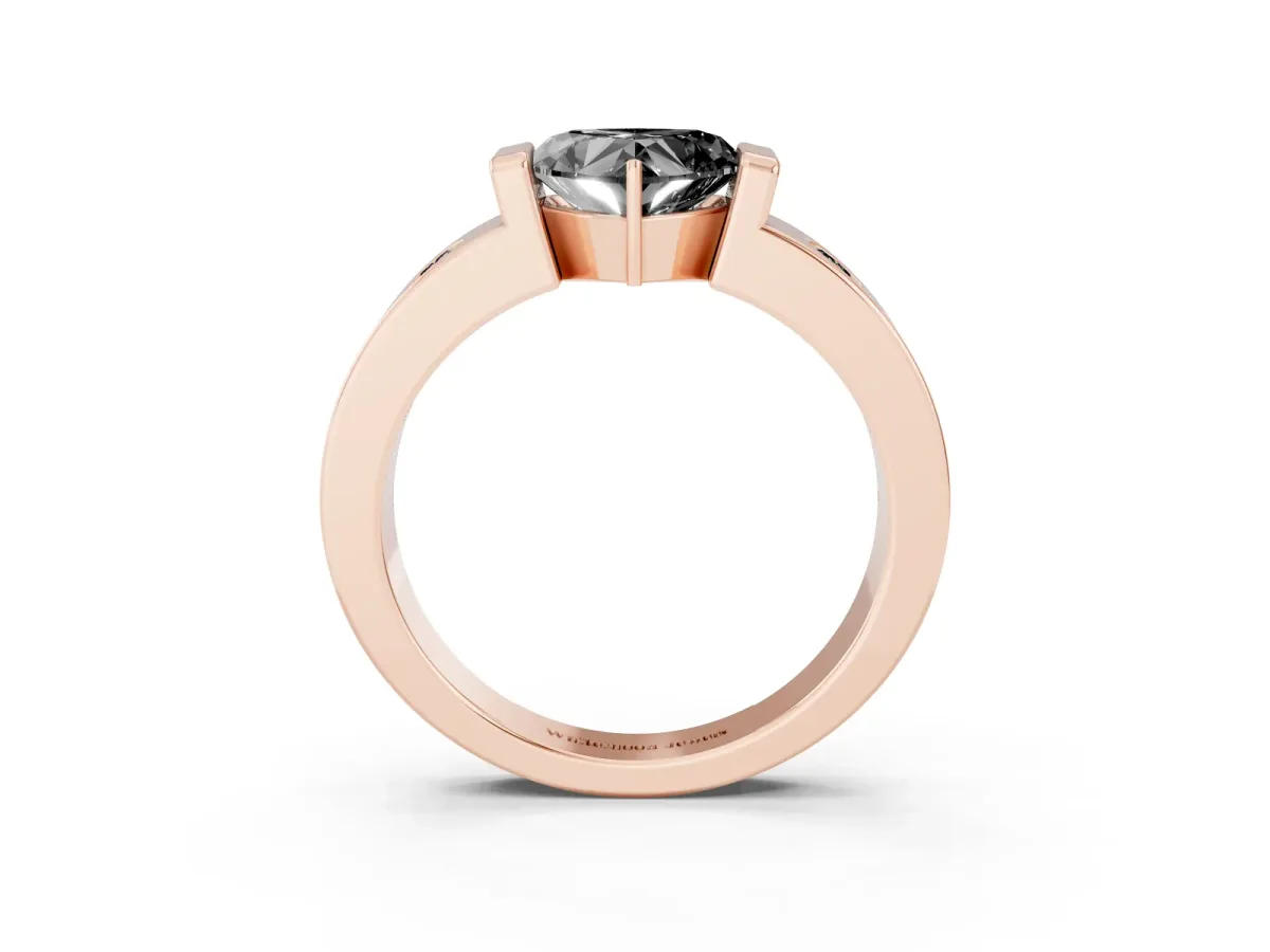 Fancy Black Heart Cut Brilliant Channel-Set Diamond Ring with Bezel Prong Setting Rose gold