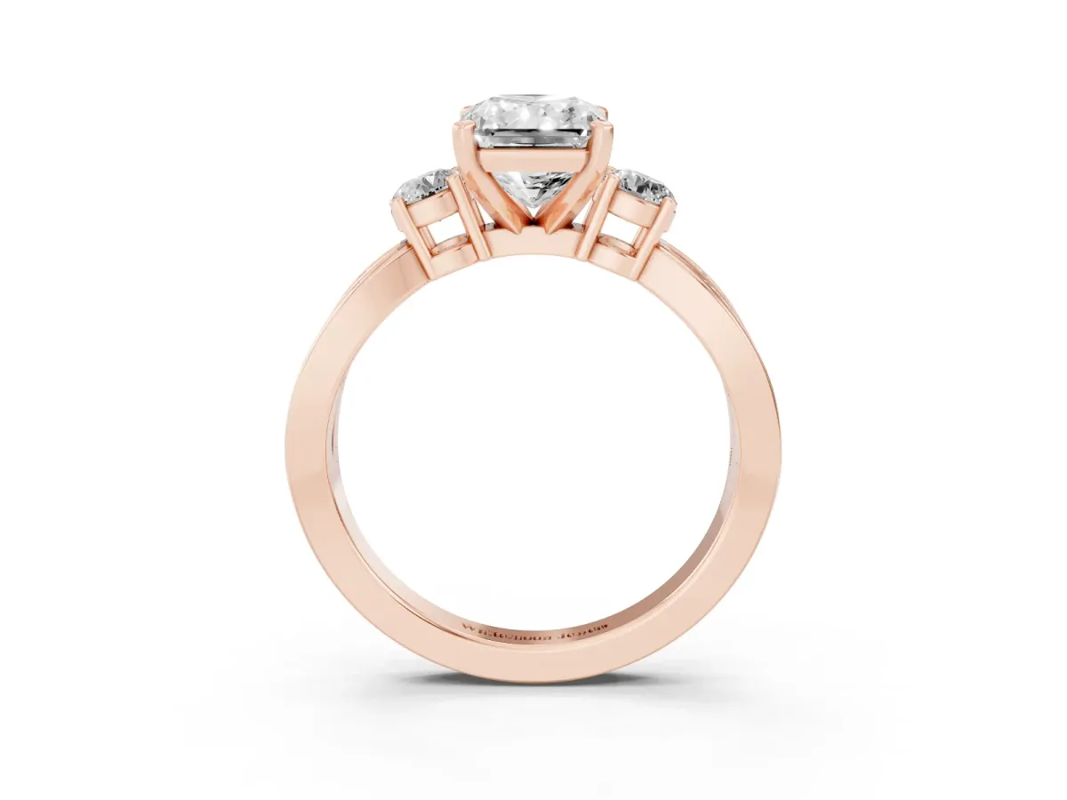 Three-Stone Radiant Cut Cut Diamond Twist Band with Prong Setting Rose gold
