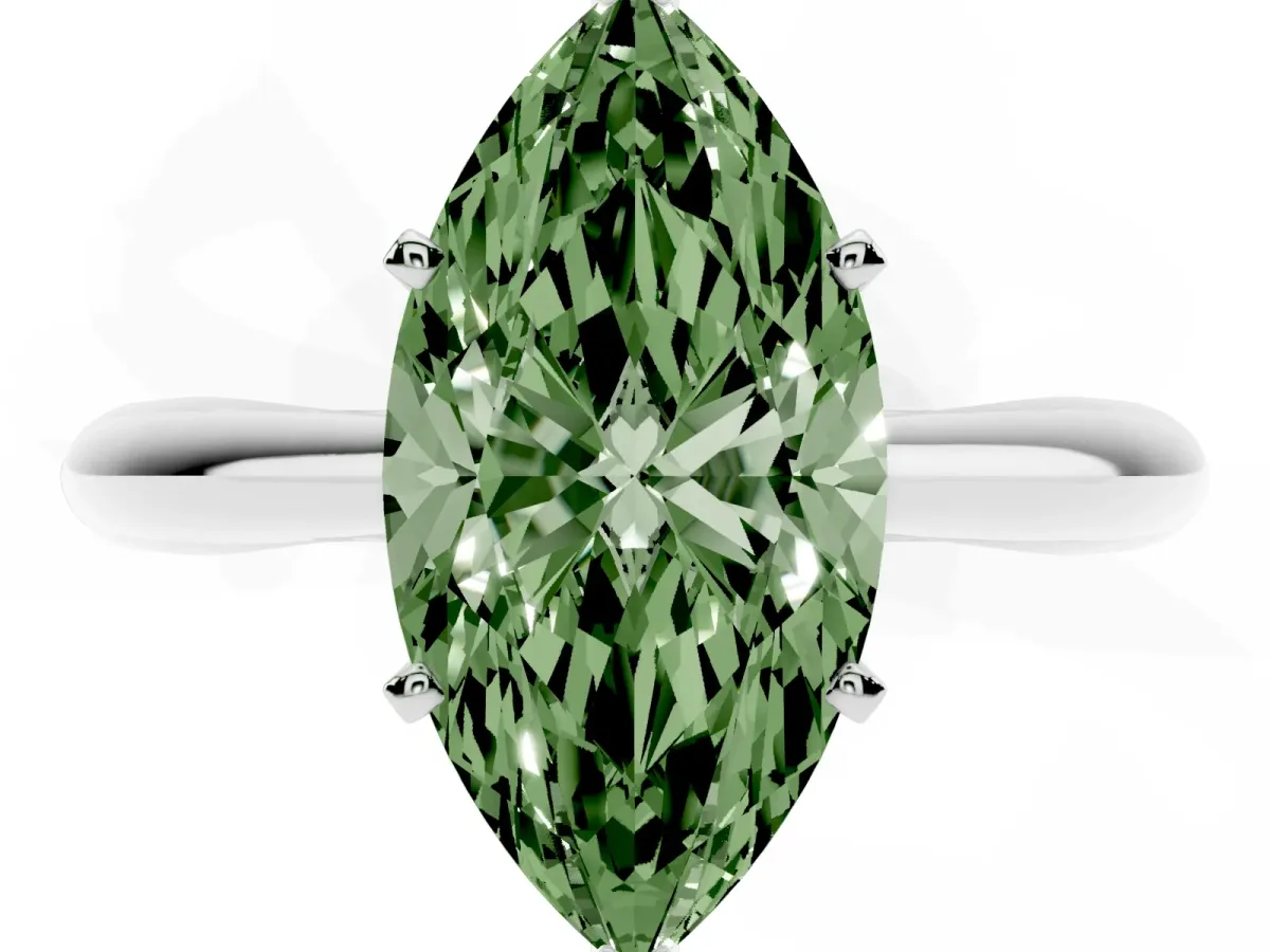 Fancy Green Marquise Cut Diamond Solitaire Engagement Ring with Cathedral Setting and Four-Prong Mount Platinum