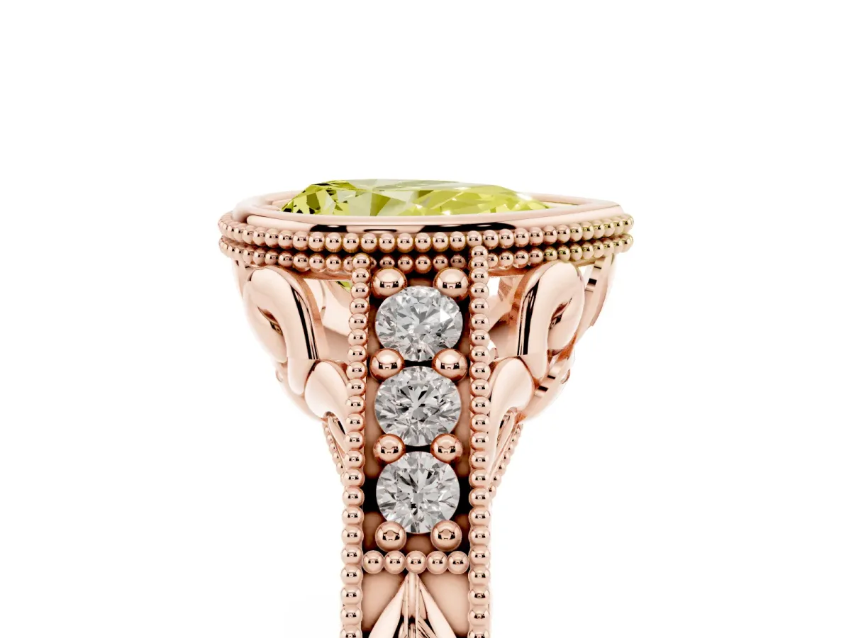 Fancy Yellow Bezel Set Pear Cut Diamond Milgrain Pave Engagement Ring Rose gold