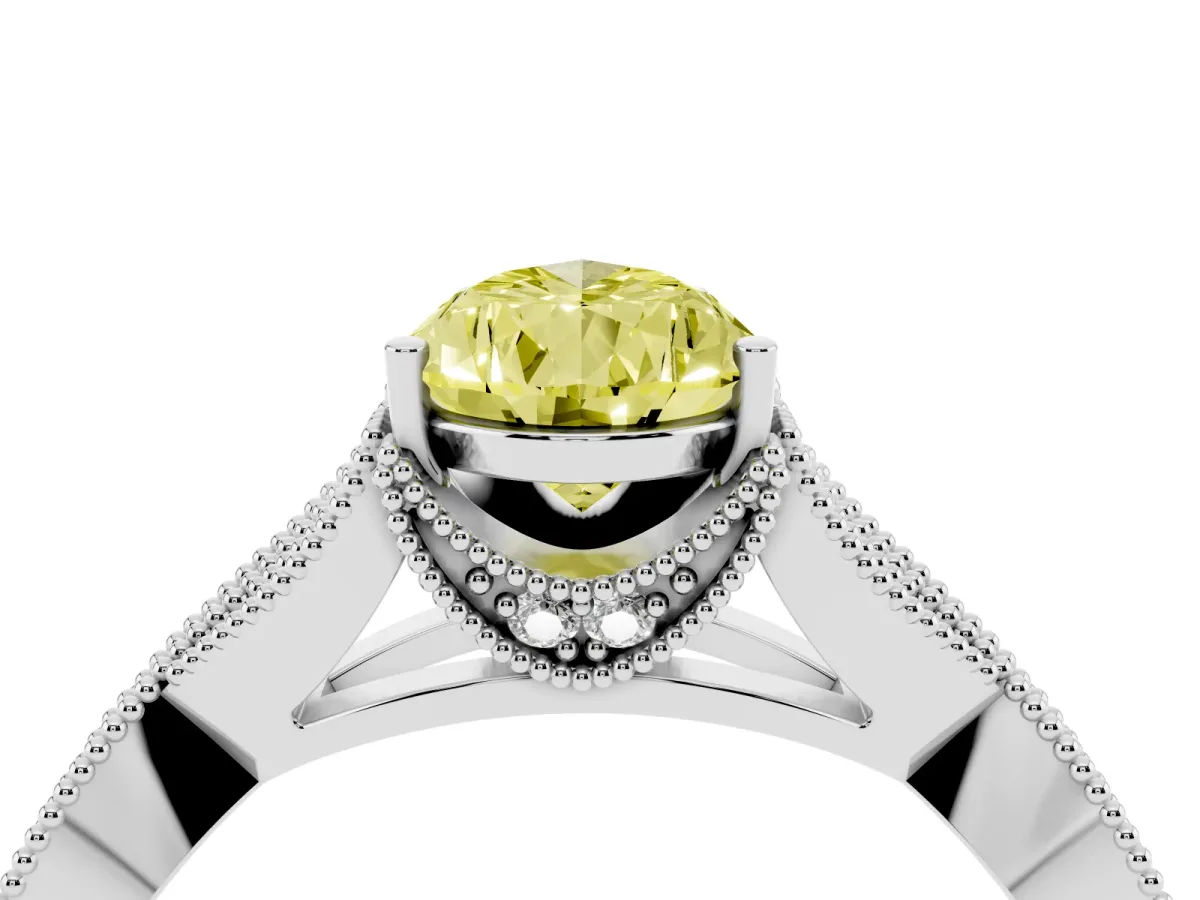 Fancy Yellow Pear Cut Cut Diamond Twisted Band with Milgrain Pave Setting and Four-Prong Setting Silver