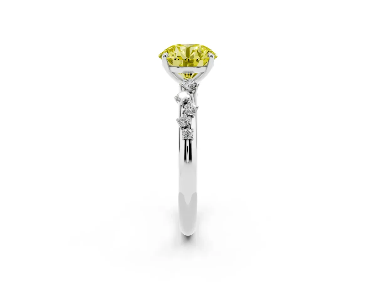 Fancy Yellow Round Cut Diamond Cluster Prong-Set Solitaire Ring Silver