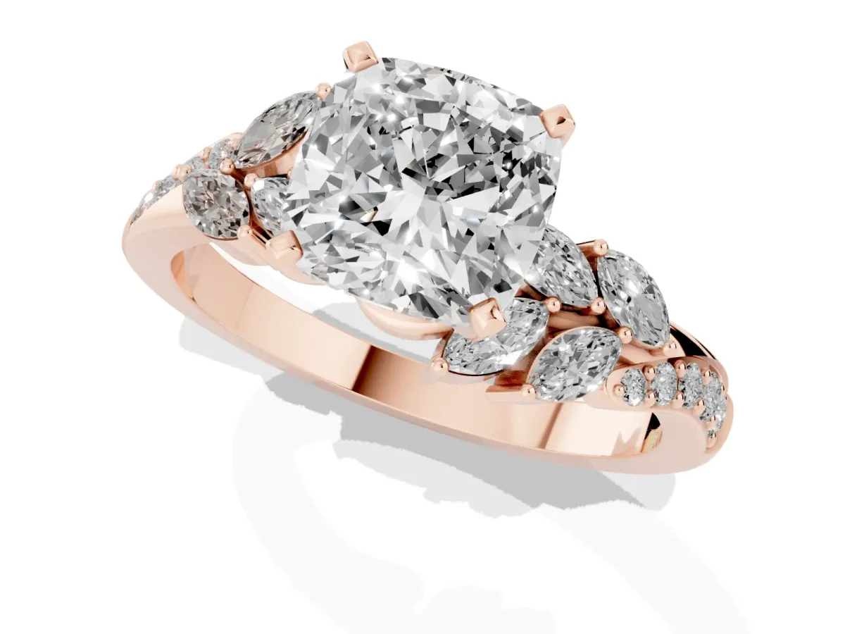 Cushion Cut Solitaire Marquise Twist Band with Six-Prong Setting Rose gold