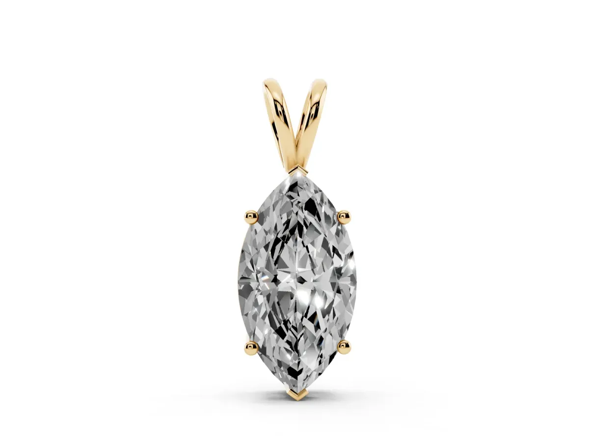 Marquise Diamond Solitaire Pendant with Prong Setting Yellow gold
