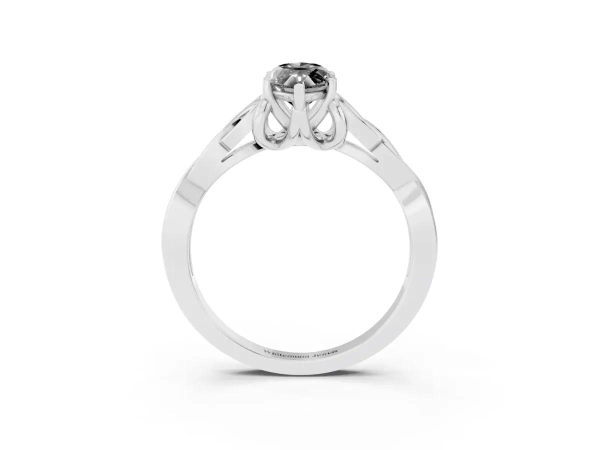 Fancy Black Marquise Cut Diamond Solitaire Engagement Ring with Celtic Knot Band and Four-Prong Setting White gold