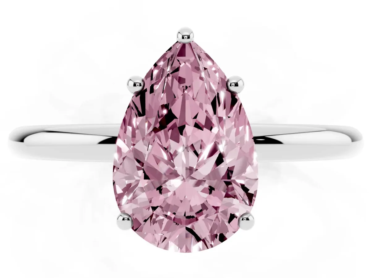Fancy Pink Pear Cut Solitaire Diamond Ring with a Classic Band and Four-Prong Setting Silver