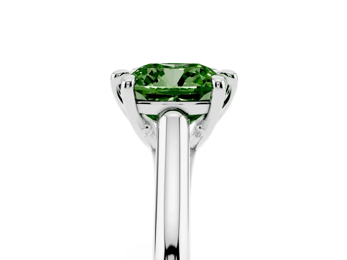 Fancy Green Cushion Cut Solitaire Engagement Ring with Six-Prong Setting and Classic Band Platinum