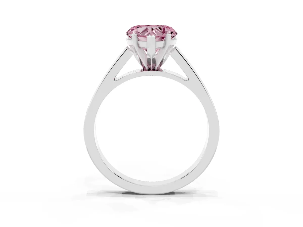 Fancy Pink Heart Cut Solitaire Engagement Ring with Four-Prong Setting and Tapered Band Platinum
