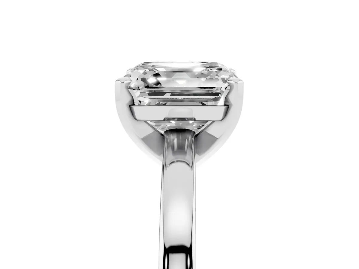 Asscher Cut Solitaire Diamond Engagement Ring with Four-Prong Setting on a Classic Band Silver