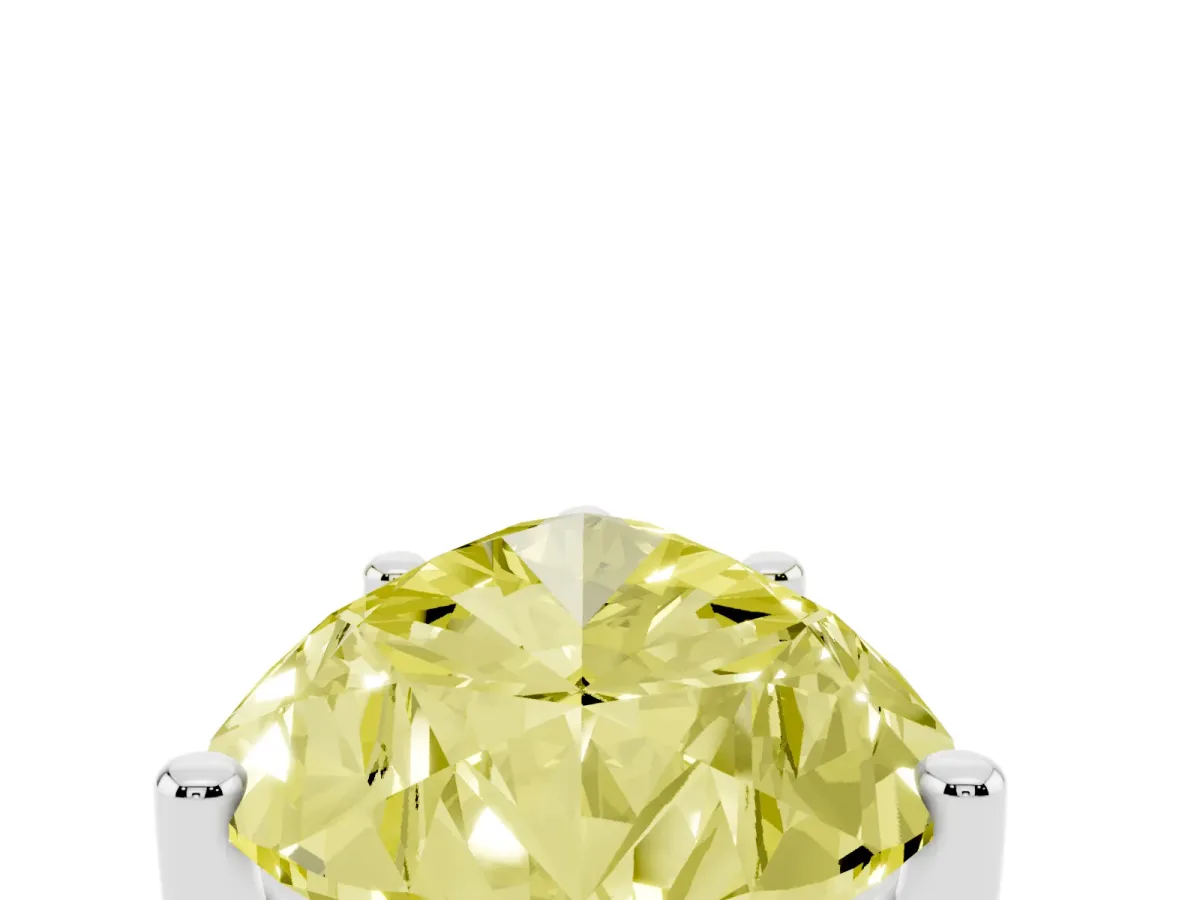 Fancy Yellow Pear Cut Cut Diamond Solitaire Engagement Ring with Tapered Plain Band and Four-Prong Setting Silver