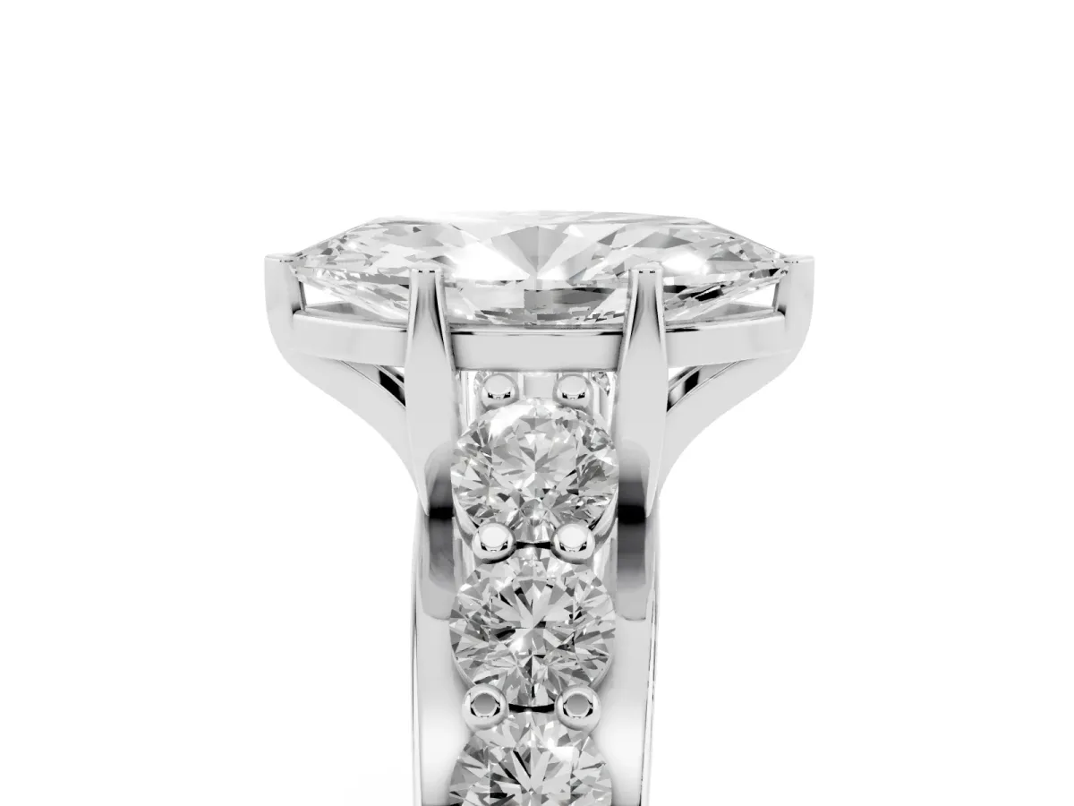 Marquise Cut Diamond Engagement Ring with Pavé Band and Four-Prong Setting Silver