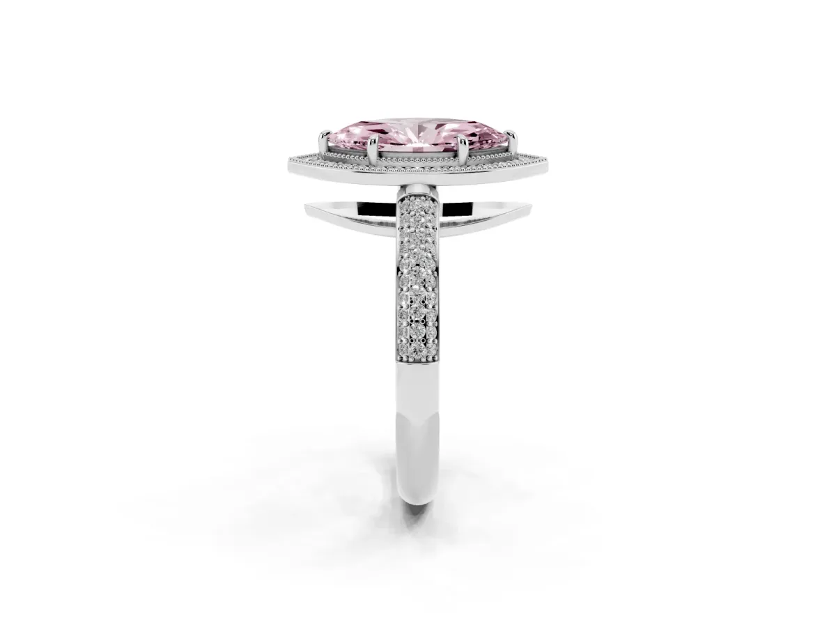 Fancy Pink Marquise Cut Cut Halo Diamond Pave Band with Four-Prong Setting Silver