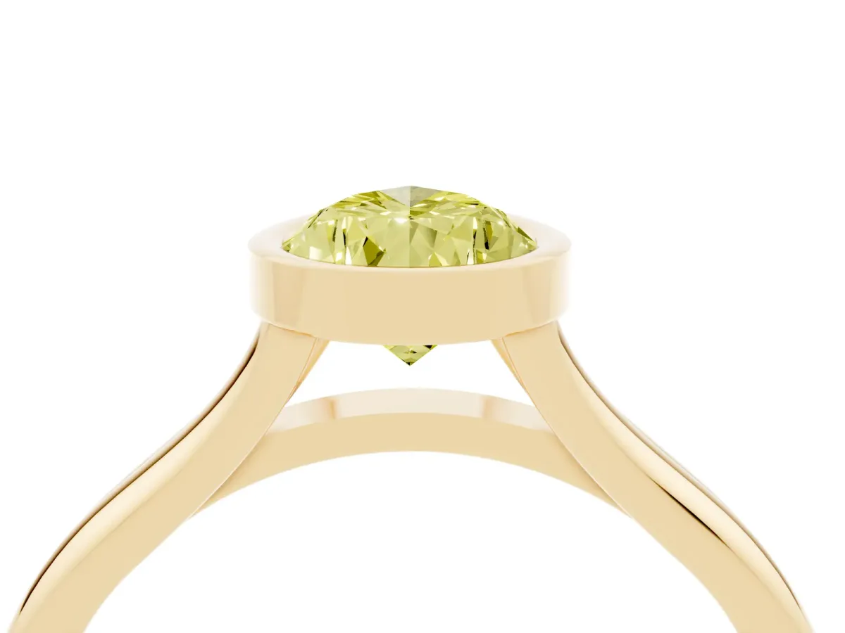 Fancy Yellow Bezel Set Pear Cut Cut Solitaire Ring with Tapered Band Yellow gold
