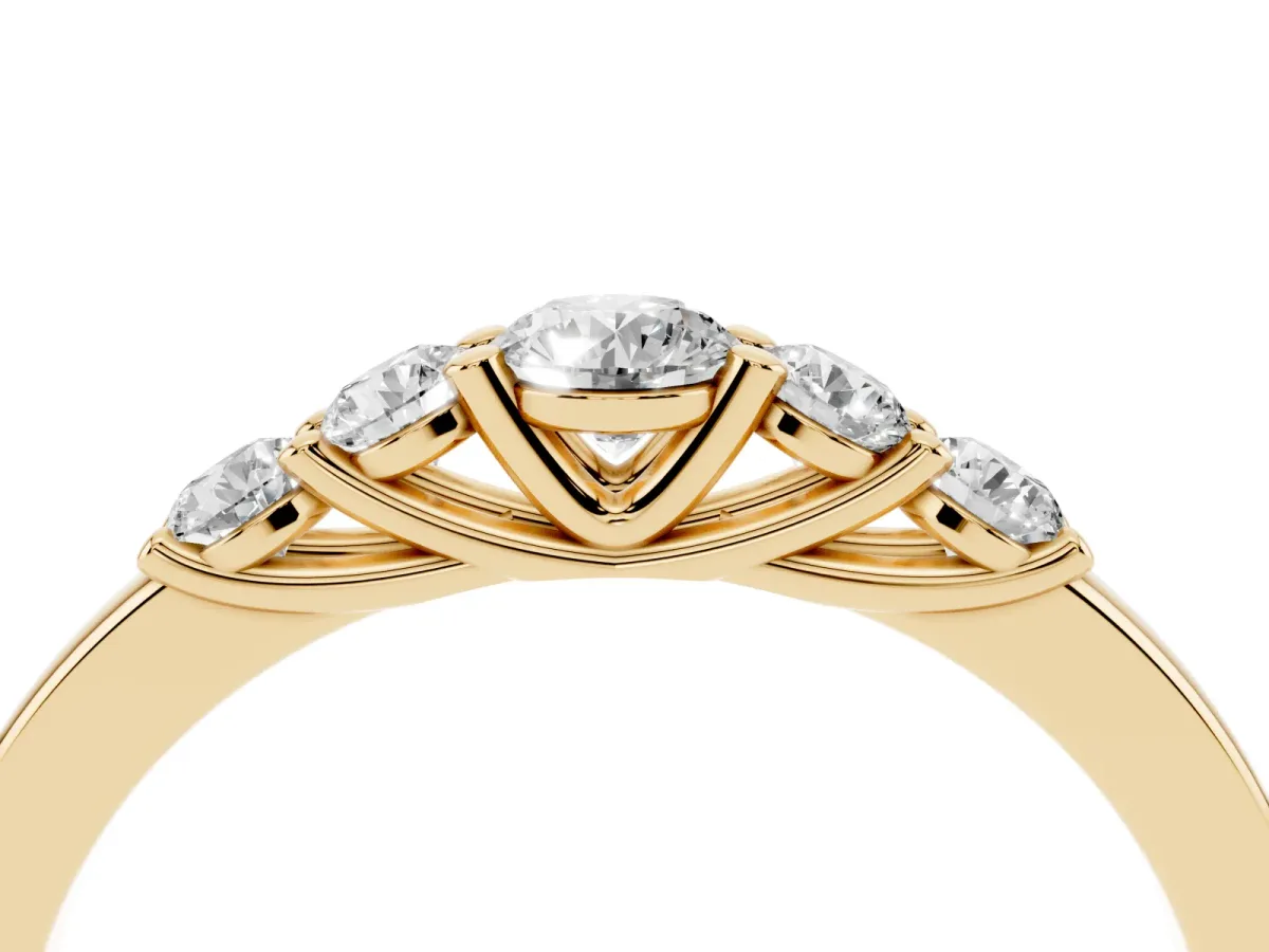 Five-Stone Round Diamond Prong Set Half Eternity Band Yellow gold
