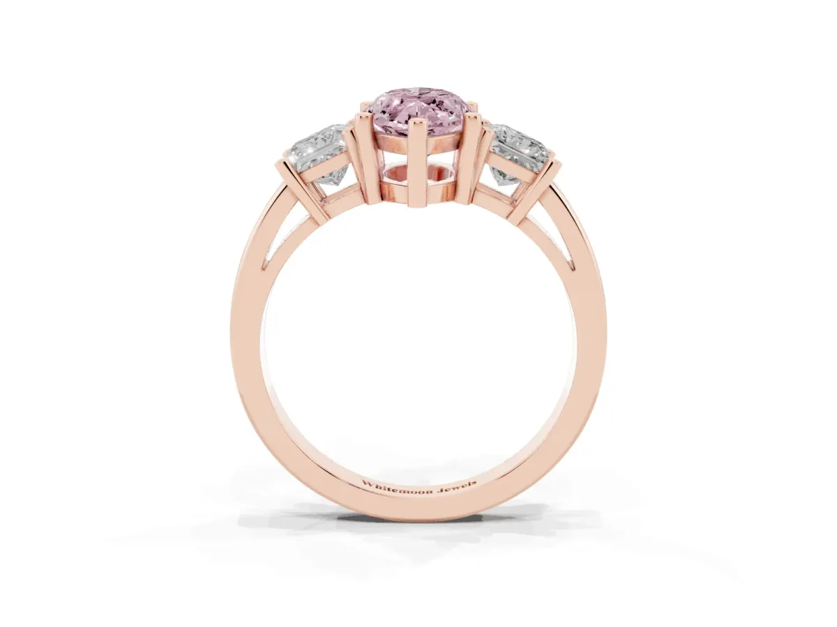 Fancy Pink Three-Stone Marquise Cut Cut Solitaire Ring with Prong Setting Rose gold