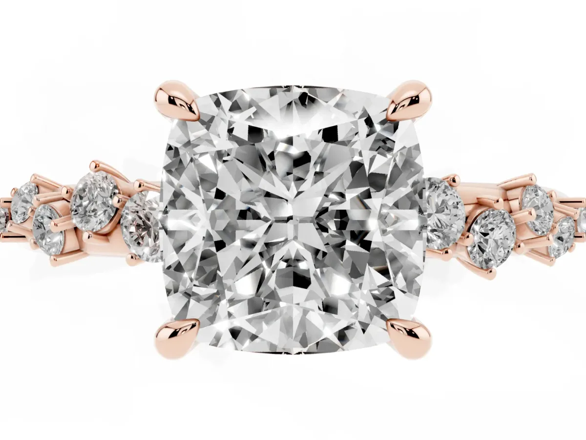 Cushion Cut Cut Diamond Vine Band with Four-Prong Setting Rose gold