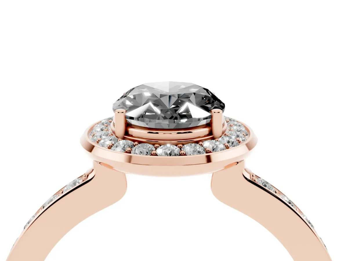 Fancy Black Oval Cut Diamond Halo Ring with Bezel Frame and Pavé Band Rose gold