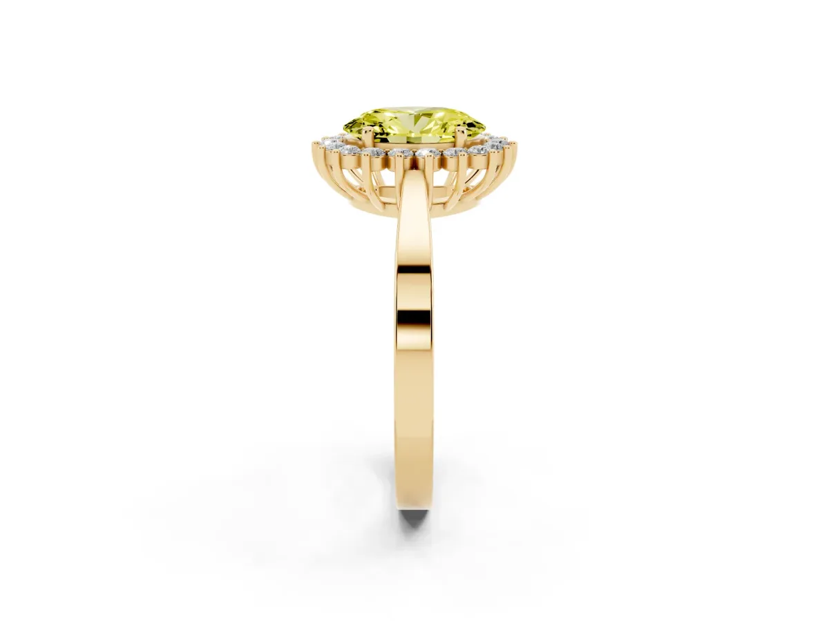 Fancy Yellow Oval Cut Cut Diamond Halo Ring with Round Brilliant Halo and Solitaire Band Yellow gold