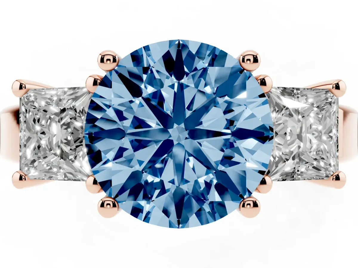 Fancy Blue Three-Stone Round Cut Cut Solitaire Ring with Prong Setting Rose gold