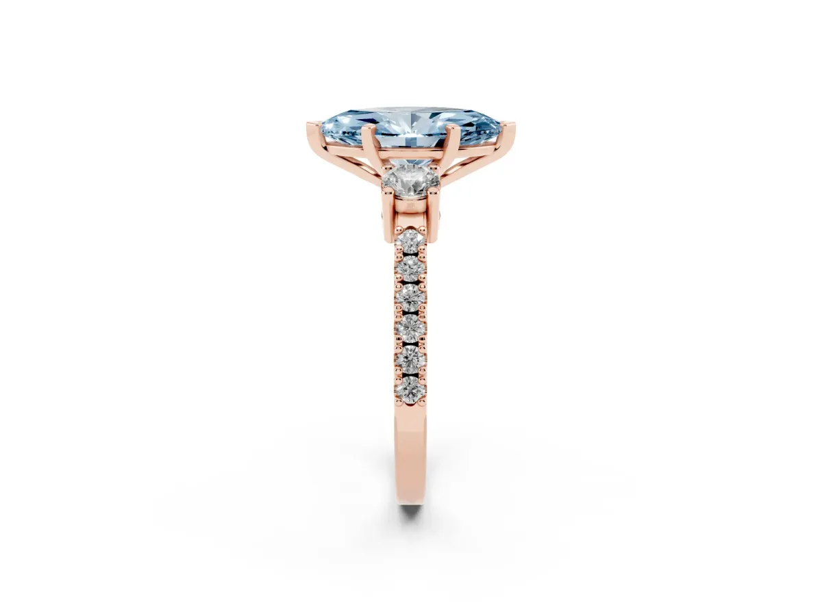 Fancy Blue Marquise Cut Three-Stone Diamond Pavé Band with Prong Setting Rose gold