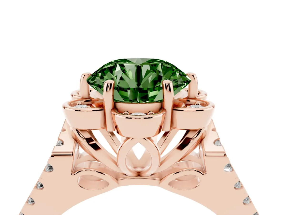 Fancy Green Round Cut Halo Diamond Floral Split Shank Engagement Ring Rose gold