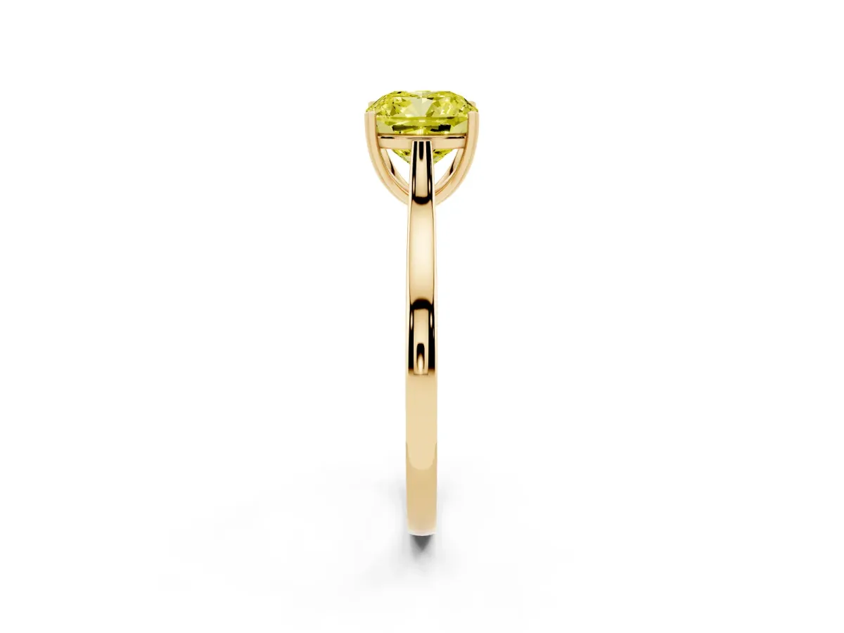 Fancy Yellow Cushion Cut Solitaire Heart Prong Engagement Ring with Tapered Band Yellow gold