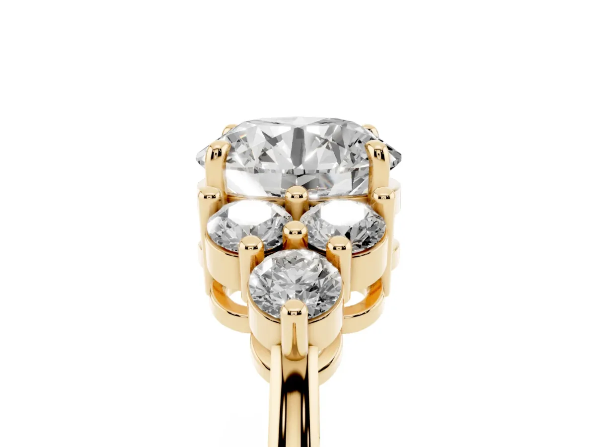 Round Cut Brilliant Diamond Cluster Accent Solitaire Ring with Prong Setting Yellow gold