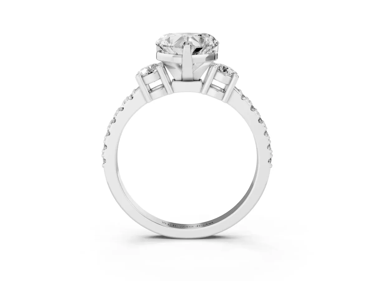 Heart Cut Three-Stone Diamond Pavé Band with Prong Setting Silver